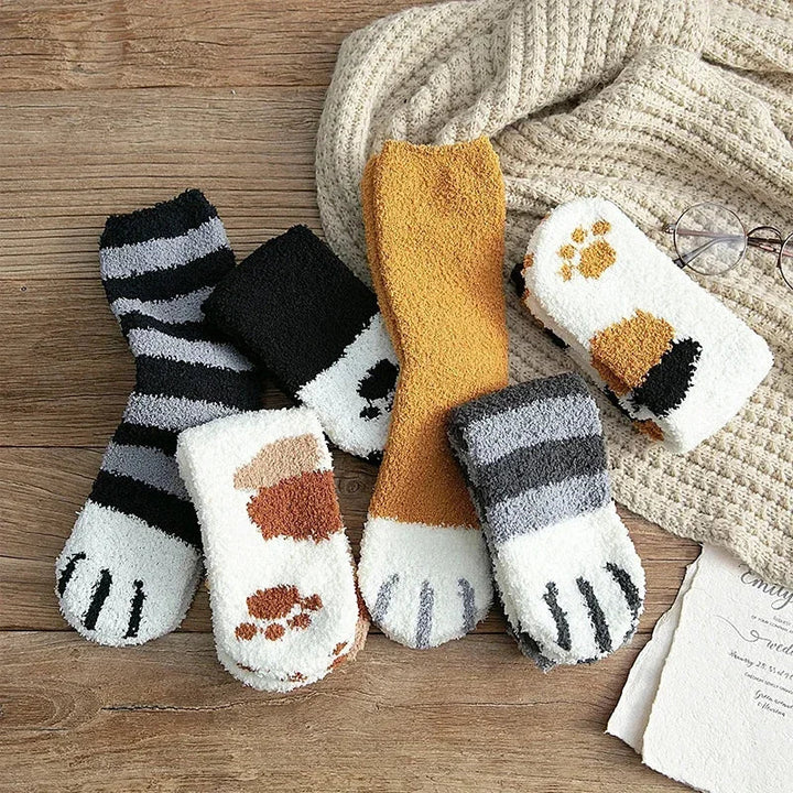 Skanto | Dame bomullssokker med kattpote mønster – Super myke, ideelle for vinter, størrelse EU 35-42