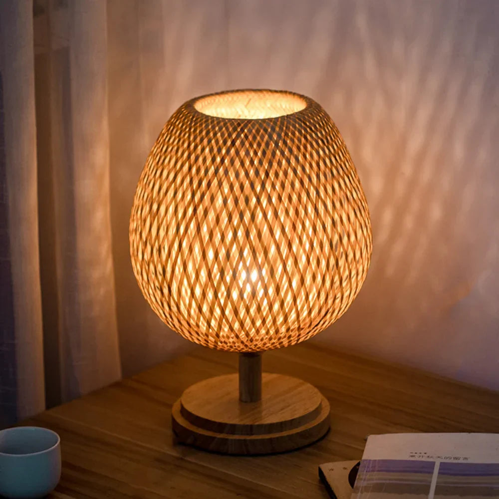 Skanto | Rattan lampe - Trinnløs dimbar kurvlampe for soveroms- og stuedekorasjon