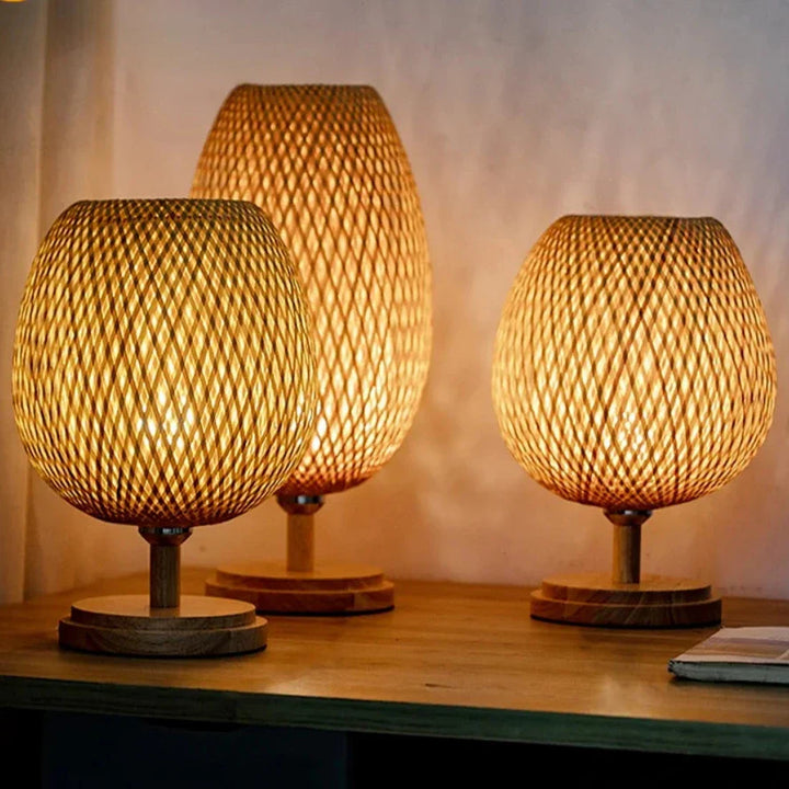 Skanto | Rattan lampe - Trinnløs dimbar kurvlampe for soveroms- og stuedekorasjon