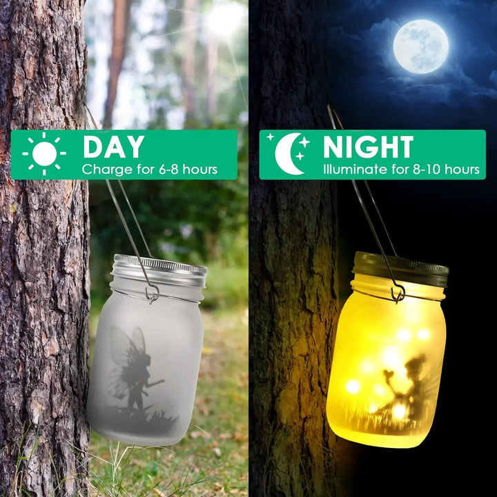Skanto | Glass Fairy Lamp - Solar Mason Jar Lantern, IP65 Vanntett Utendørs Hengelykt