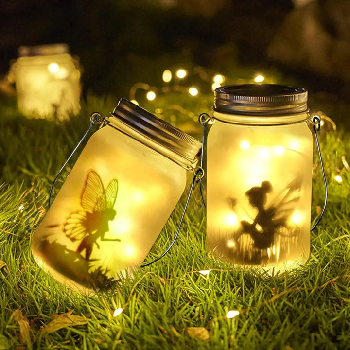 Skanto | Glass Fairy Lamp - Solar Mason Jar Lantern, IP65 Vanntett Utendørs Hengelykt