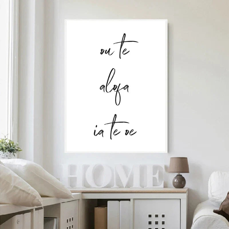 Sør-Stillehavet Kjærlighetsord Plakat Veggkunst Fine Art Lerretsutskrifter Minimalistisk Svart Hvit Elegant Typografisk Veggkunst Bilder For Stue Soverom Kunst Dekor | Skanto