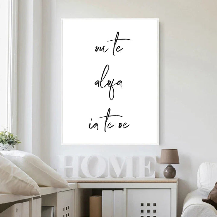 Sør-Stillehavet Kjærlighetsord Plakat Veggkunst Fine Art Lerretsutskrifter Minimalistisk Svart Hvit Elegant Typografisk Veggkunst Bilder For Stue Soverom Kunst Dekor | Skanto