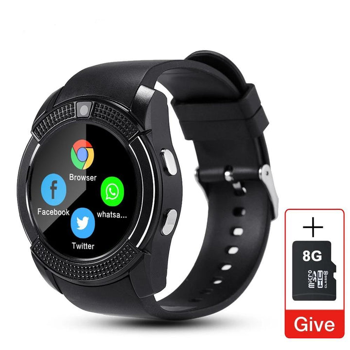 Skanto | Sport Men Smart Watch v8 simkort android kamera rundet Svar Anrop Ring Anrop Smartklokke Hjertefrekvens Fitness Tracker