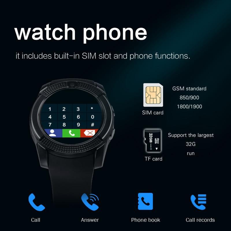 Skanto | Sport Men Smart Watch v8 simkort android kamera rundet Svar Anrop Ring Anrop Smartklokke Hjertefrekvens Fitness Tracker