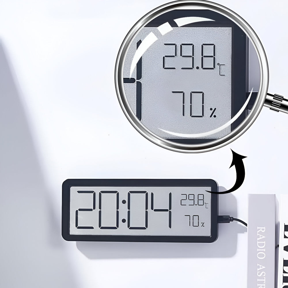 Digital LED-Wanduhr – Großes Display mit Temperatur- og Luftfeuchtigkeitsanzeige