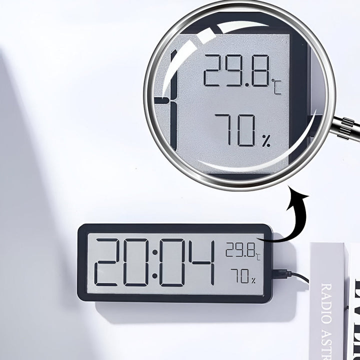 Digital LED-Wanduhr – Großes Display mit Temperatur- og Luftfeuchtigkeitsanzeige