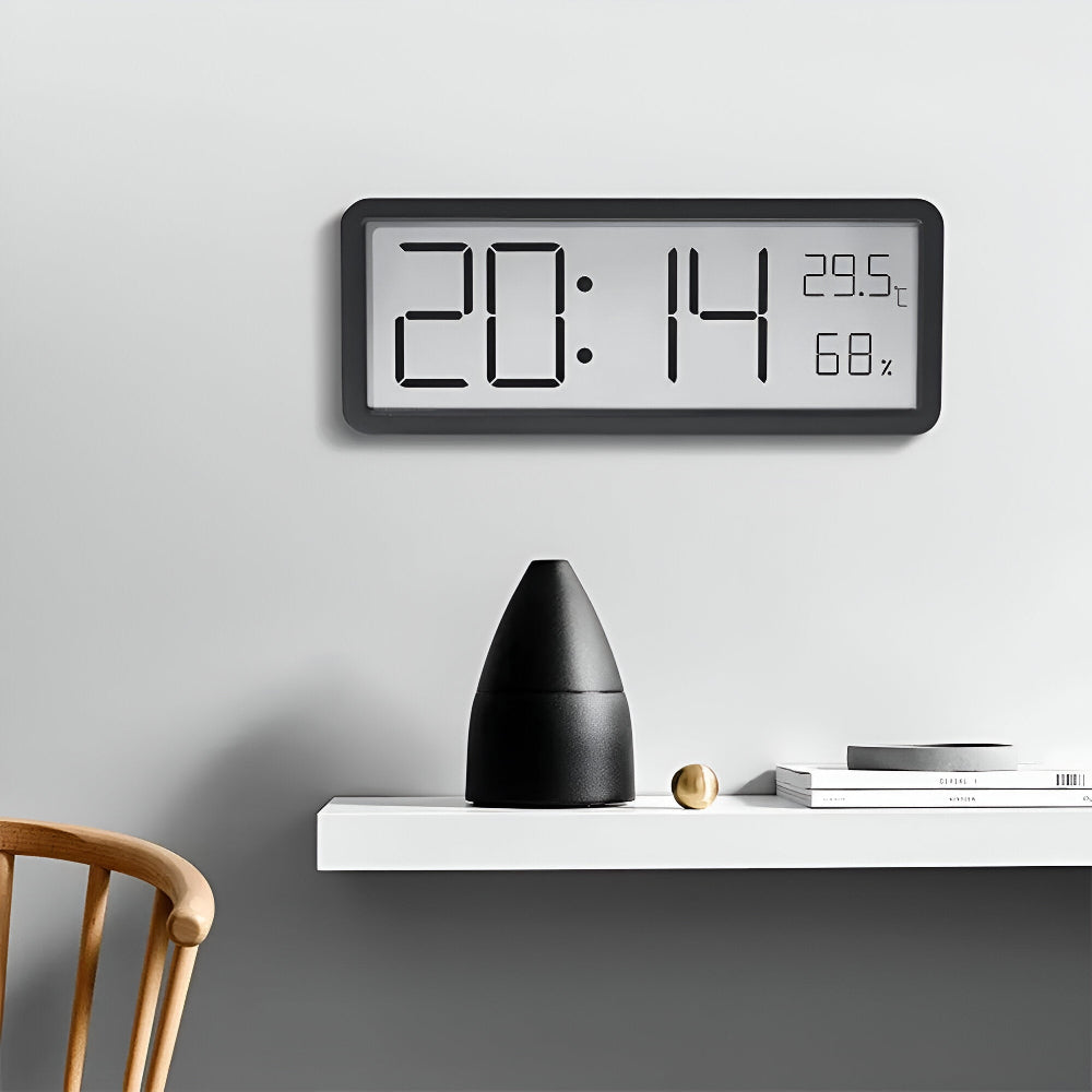 Skanto | Digital LED Veggklokke med Temperatur og Fuktighet