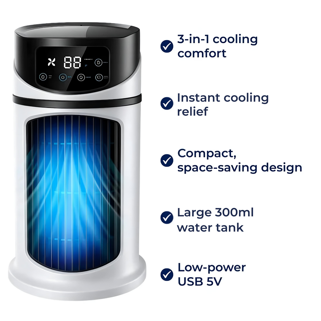 Rask kjøling – USB 5V – 300ML vanntank – Stille drift for kontor- og hjemmebruk Skanto