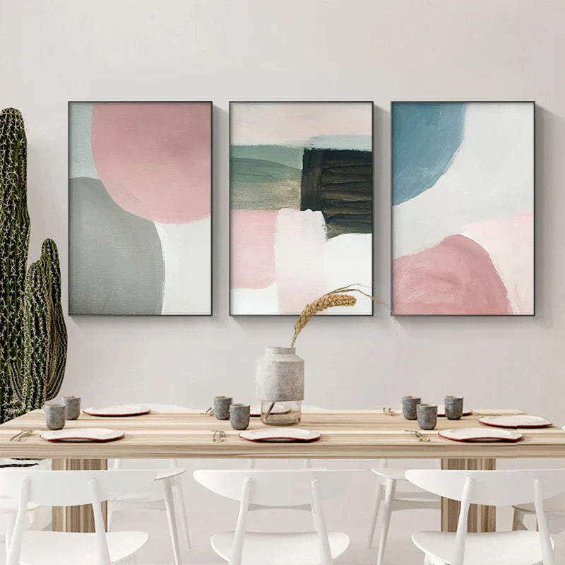 Subtile nyanser av rosa og blå Aquarell Abstrakt Veggkunst Fine Art Lerretutskrifter for moderne leilighet Stue Soverom Kunst for samtidsinteriører | Skanto