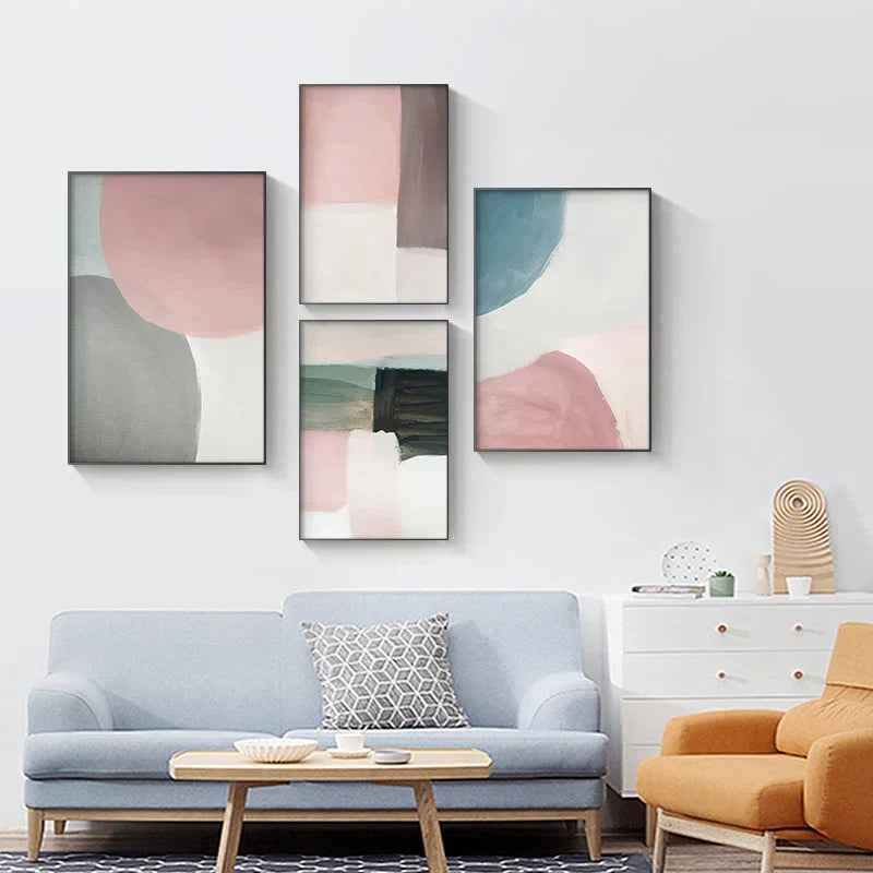 Subtile nyanser av rosa og blå Aquarell Abstrakt Veggkunst Fine Art Lerretutskrifter for moderne leilighet Stue Soverom Kunst for samtidsinteriører | Skanto