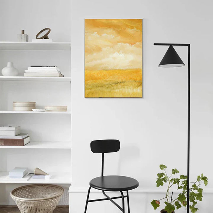 Sommer Gule Felt Landskap Veggkunst Fine Art Lerrettrykk Fargede Bilder For Stue Soverom Moderne Kontormøbler Dekor | Skanto