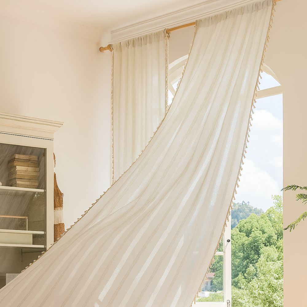 Skanto | Sunlight Stripes Gjennomsiktig Frynse Gardin