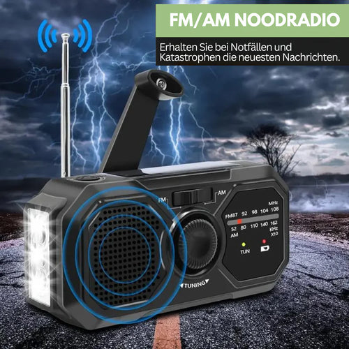 Skanto | Bærbar nødradio med solcellepanel og håndsving – FM/AM-mottak og powerbank-funksjon