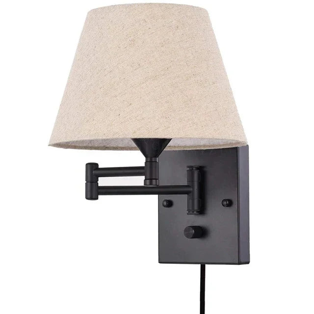 Svingbar vegglampe med stoffskjerm - Justerbar LED vegglampe for soverom og stue | Skanto