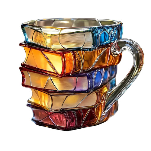 Kaffeglass, 350 ml – Håndlaget med 3D-bokmønster | Høykvalitetsglass til kaffe, te og stilig borddekorasjon