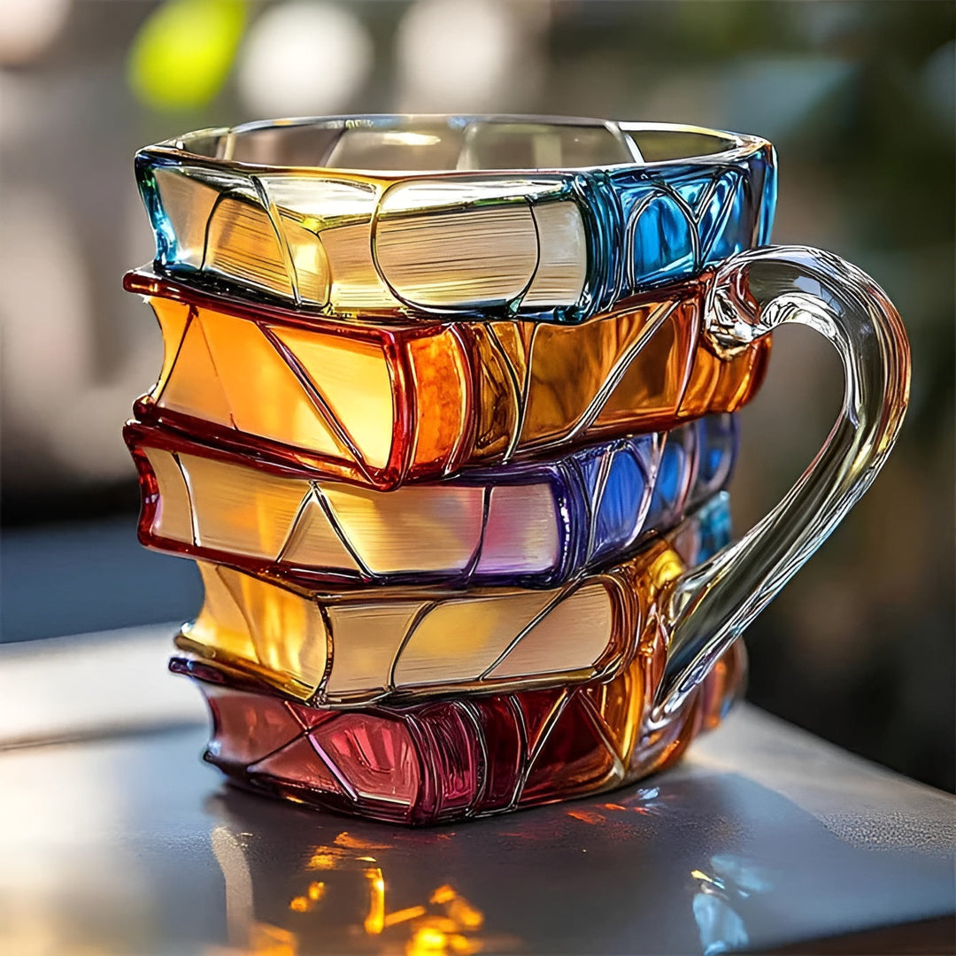 Kaffeglass, 350 ml – Håndlaget med 3D-bokmønster | Høykvalitetsglass til kaffe, te og stilig borddekorasjon