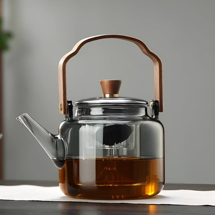 Glass tekanne med trelokk og sil - Elegant design | 1,2 L røykgass for stilfull te nytelse | Skanto