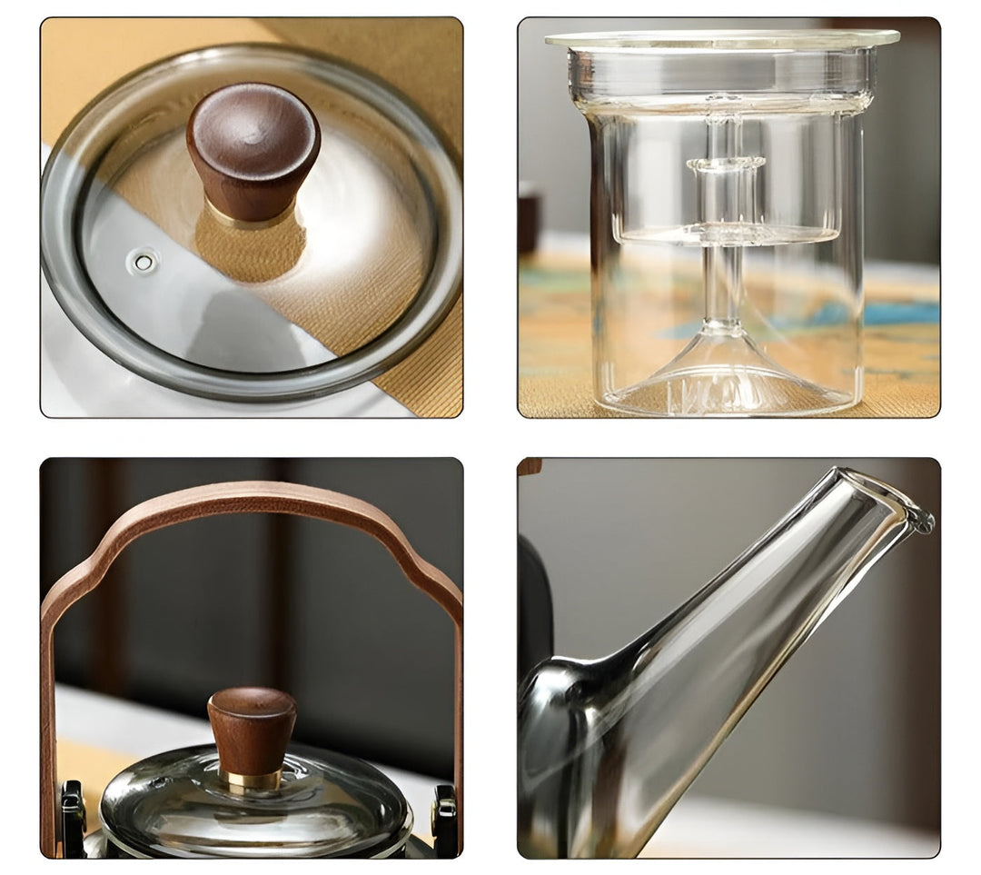 Glasstekanne med trelokk og tesil – Elegant design | 1,2 l røkt glass for stilig te-nytelse