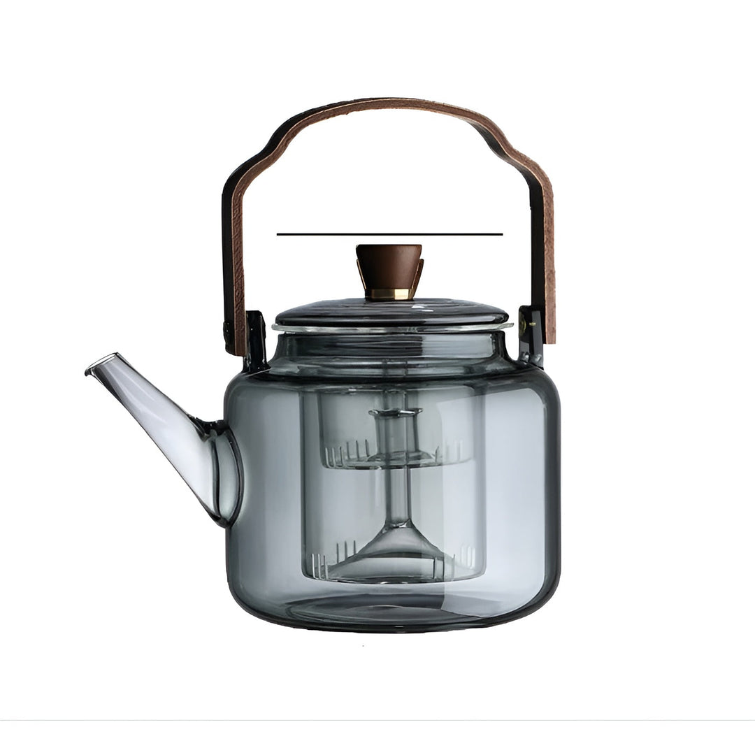 Glasstekanne med trelokk og tesil – Elegant design | 1,2 l røkt glass for stilig te-nytelse