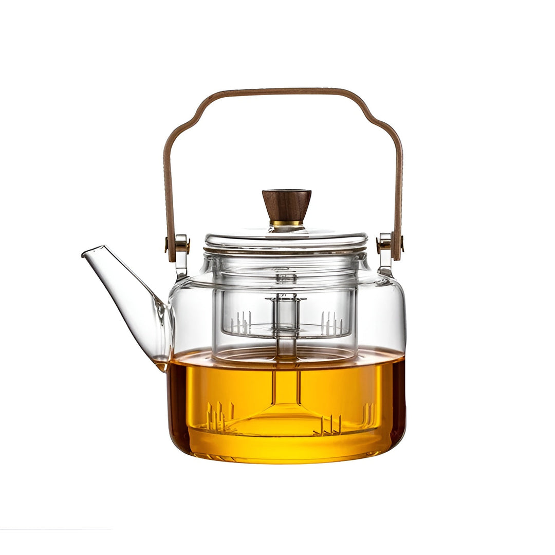Glasstekanne med trelokk og tesil – Elegant design | 1,2 l røkt glass for stilig te-nytelse