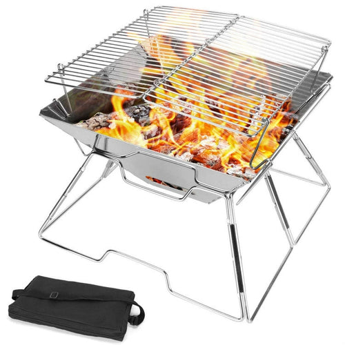 Skanto | Bærbar Grill Camping Rustfritt Stål Sammenleggbart Grill Tre Kull Grill