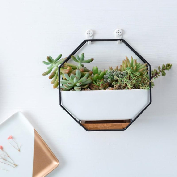 Skanto | Enkelt åttkantet geometrisk vegghengende bord succulentfat bambusstøtte jerrahylse blomsterpotte (svart)