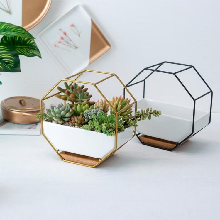 Skanto | Enkelt åttkantet geometrisk vegghengende bord succulentfat bambusstøtte jerrahylse blomsterpotte (svart)
