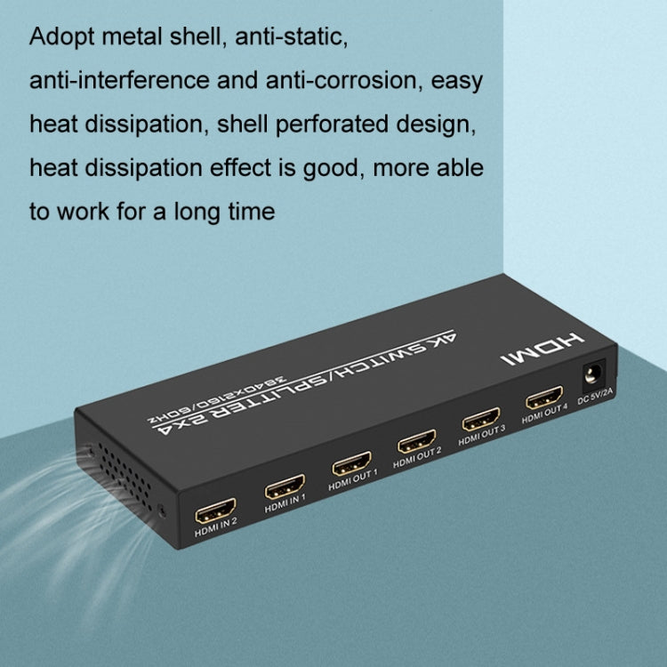 Skanto | FJGEAR FJ-4K204 2 In 4 Ut HD 4K Lyd HDMI Bryter Distribusjon, Plug Type: US Plug