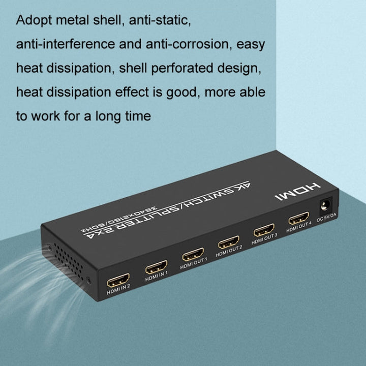 Skanto | FJGEAR FJ-4K204 2 In 4 Ut HD 4K Lyd HDMI Bryter Distribusjon, Plug Type: US Plug