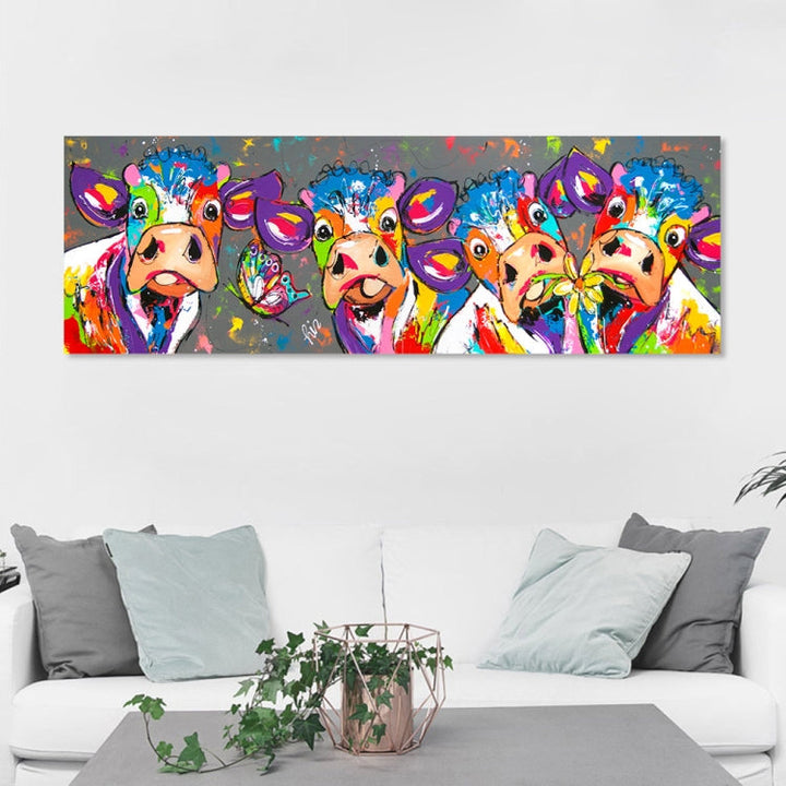 Skanto | Fargerike kyr Hjemmedekorasjon Lærremse HD Uten ramme Maleri Kjerne, Størrelse: 40×120cm