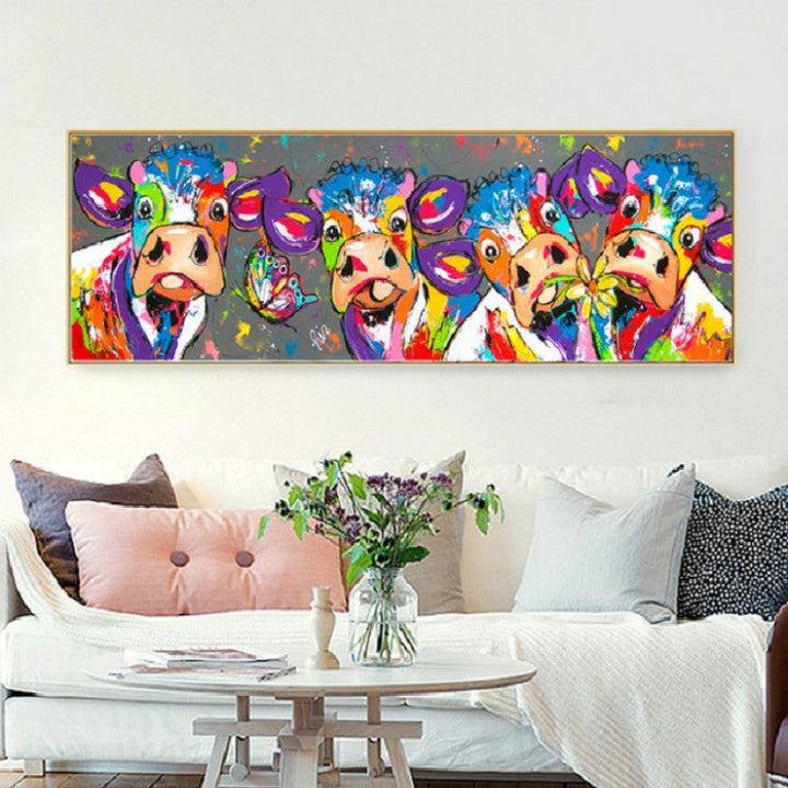 Skanto | Fargerike kyr Hjemmedekorasjon Lærremse HD Uten ramme Maleri Kjerne, Størrelse: 40×120cm