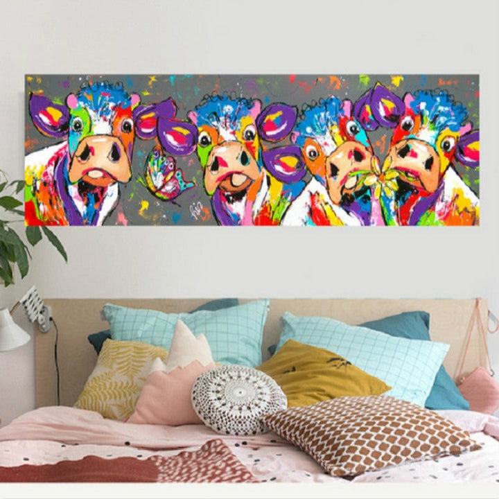 Skanto | Fargerike kyr Hjemmedekorasjon Lærremse HD Uten ramme Maleri Kjerne, Størrelse: 40×120cm