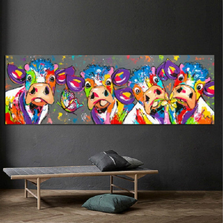 Skanto | Fargerike kyr Hjemmedekorasjon Lærremse HD Uten ramme Maleri Kjerne, Størrelse: 40×120cm