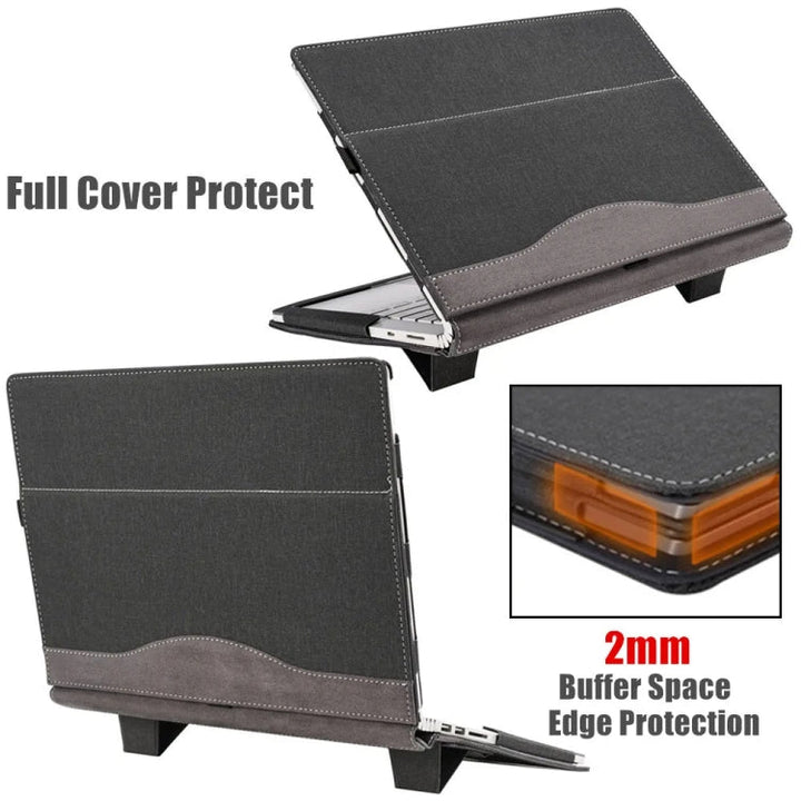 Skanto | For Samsung Galaxy Book 4 360 15,6 tommer lær laptop anti-fall beskyttelsesdeksel med stativ (Svart)