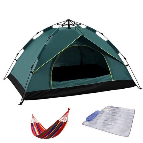 Skanto | TC-014 Utendørs Strand Reise Camping Automatisk Vår Multi-Person Telt For 3-4 Personer (Grønn+Matte+Hengekøye)