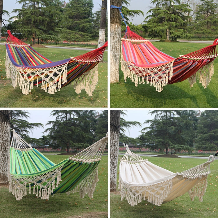 Skanto | 200x150cm Dobbel Utendørs Camping Fringed Canvas Hengekøye med Stang (Hvit)