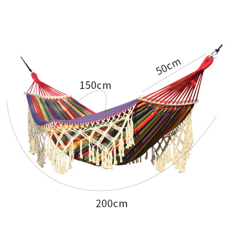 Skanto | 200x150cm Dobbel Utendørs Camping Pompong Lærred Hengekøye med Stang (Rosa Striper)