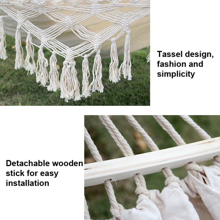 Skanto | 200x150cm Dobbel Utendørs Camping Fringed Canvas Hengekøye med Stang (Hvit)