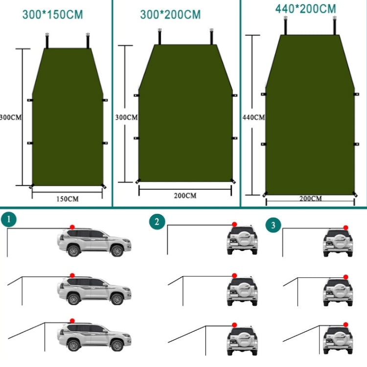Skanto | Utendørs Piknik Camping Telt Ved Siden Av Bilen Regntett Tak 300x200cm (Mørk Grå)