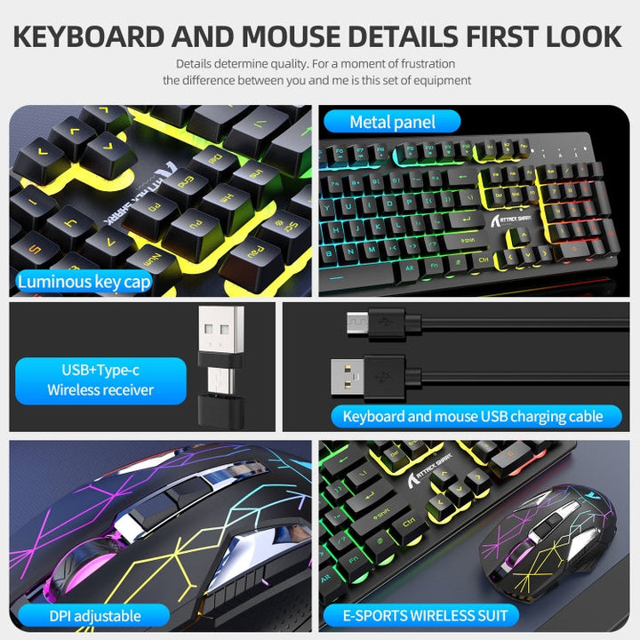 Skanto | Attack Shark T3RGB RGB Belyst Trådløst Tastatur og Mus Sett (Svart)