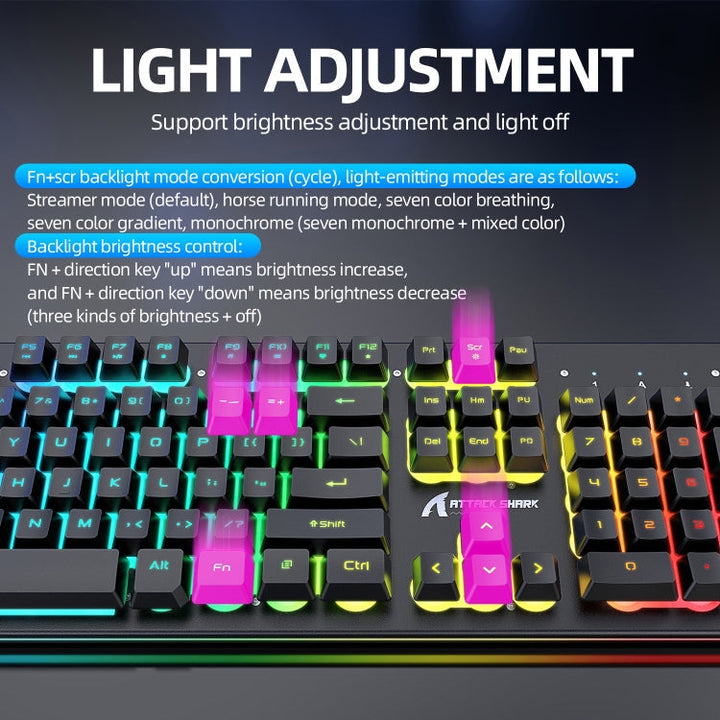 Skanto | Attack Shark T3RGB RGB Belyst Trådløst Tastatur og Mus Sett (Svart)