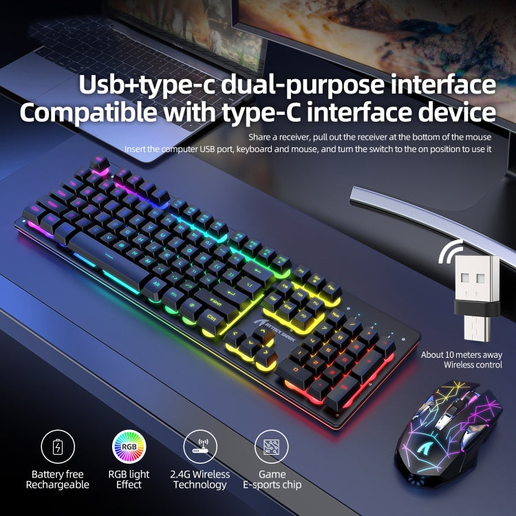 Skanto | Attack Shark T3RGB RGB Belyst Trådløst Tastatur og Mus Sett (Svart)