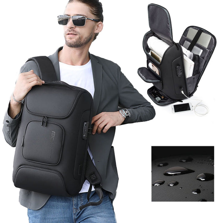Skanto | BANGE BG-7216plus Tyverisikret Vanntett Reise Herre Ryggsekk 15.6 Tommers Laptop Bag (Grå)