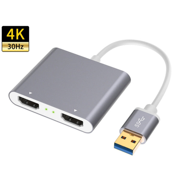 Skanto | USB 3.0 til Dual HDMI Høyoppløsningskonverter 4K USB Samme skjermforlengelse (Grå)