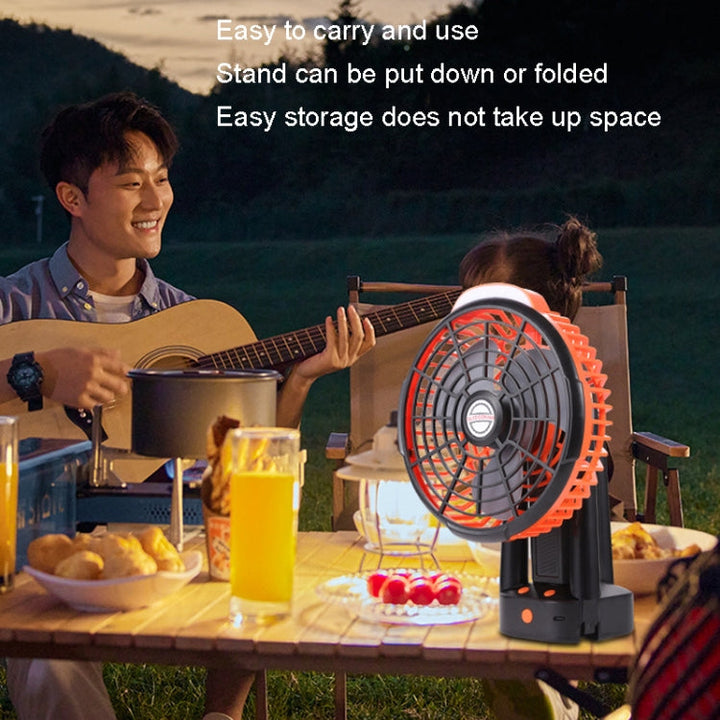 Utendørs Camping USB Ladevifte Telt Svinghodevifte med Stativ LED Lys (Svart) | Skanto