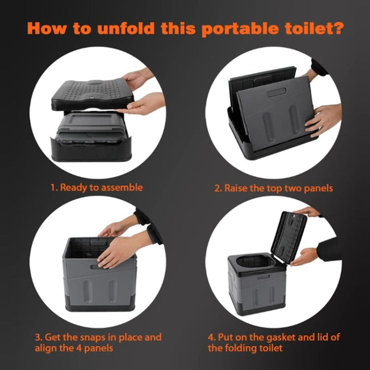 Skanto | Auto Folding Portable Toilet Outdoor Emergency Mobile Toilet (Mørk Grå)