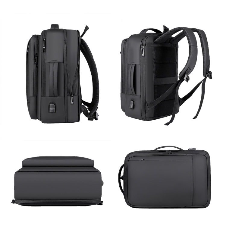 Skanto | Utvidbar vanntett laptopryggsekk for jobb med USB-port (Svart)