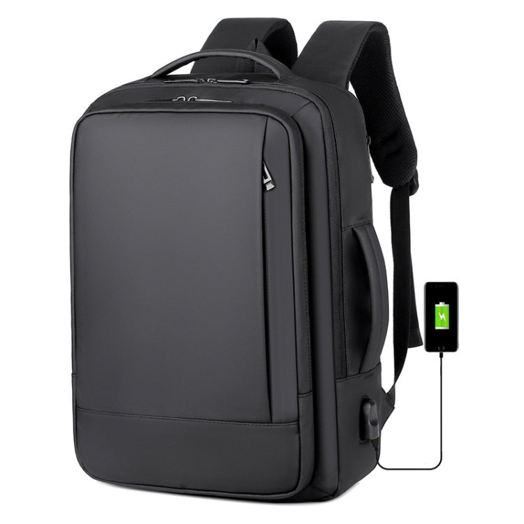Skanto | Utvidbar vanntett laptopryggsekk for jobb med USB-port (Svart)