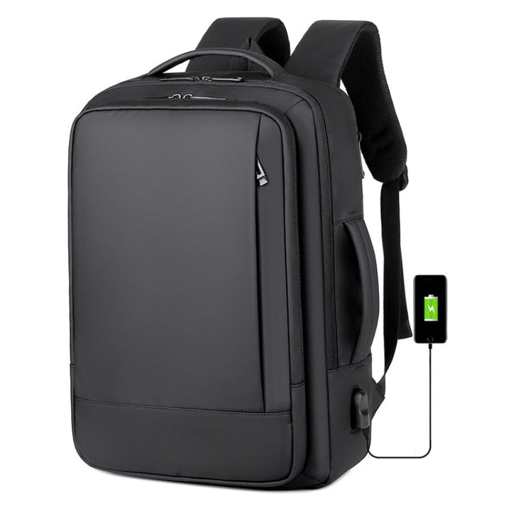 Skanto | Utvidbar vanntett laptopryggsekk for jobb med USB-port (Svart)
